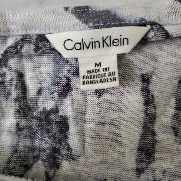 calvin Klein 100% linen burnout knit top Raw edge grey blue white sz M - Picture 5 of 5